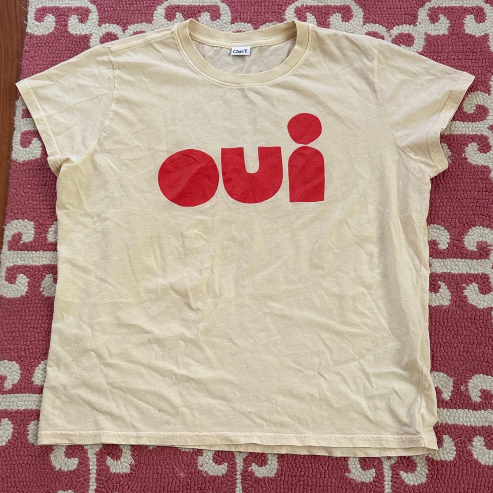 Clare V Cream 'oui' graphic Tee